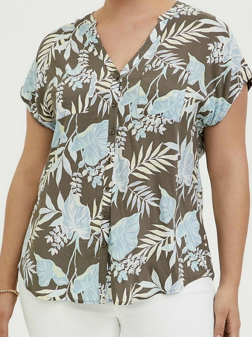 Torrid Taupe & Blue Challis Dolman Blouse Plus Size 5X